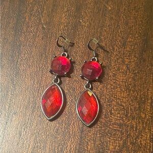 Vintage Red Crystal Drop Earrings - Women Jewelry, pierced